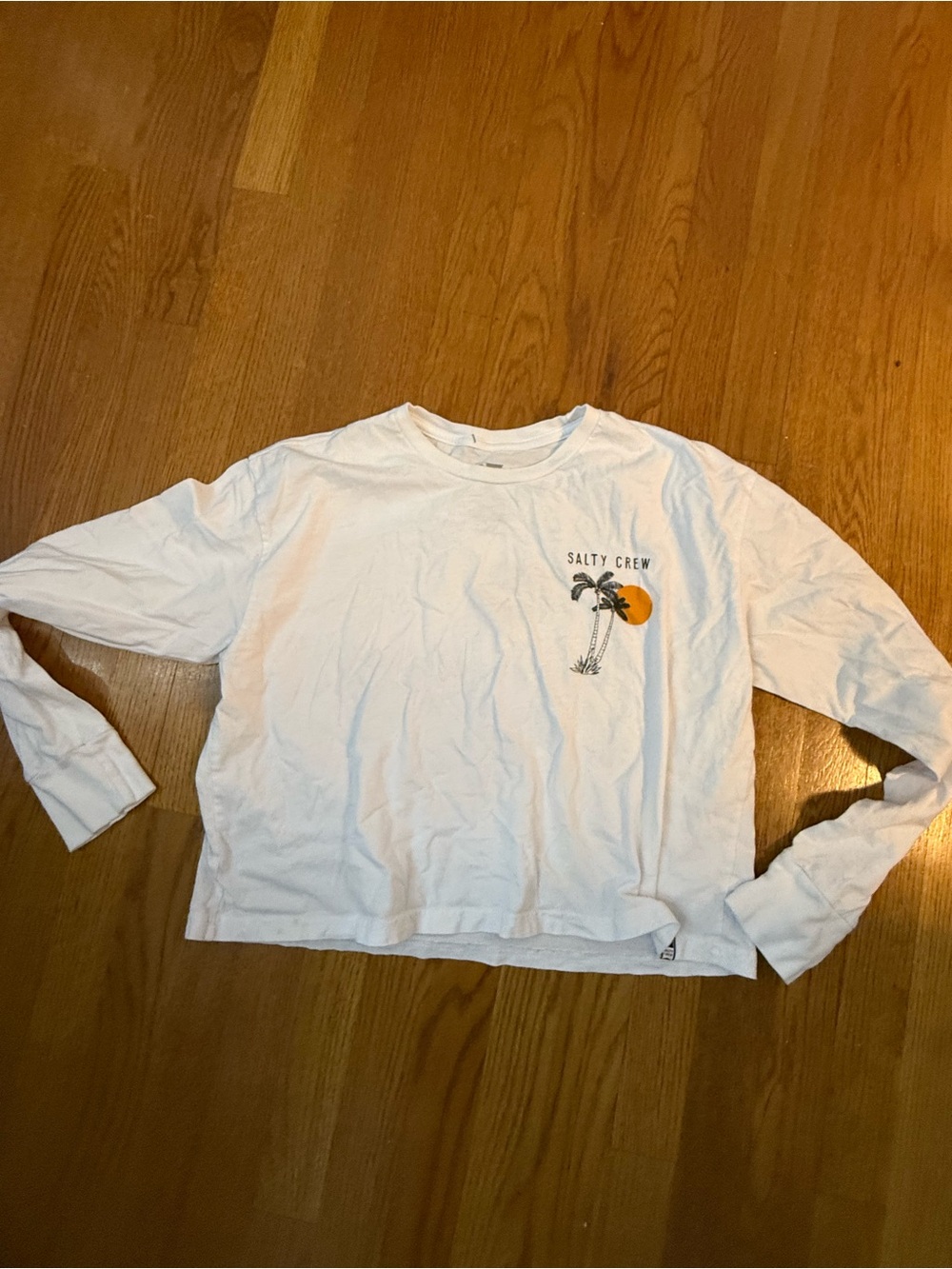 Salty Crew White Long Sleeve Tee with Palm & Orange Sun